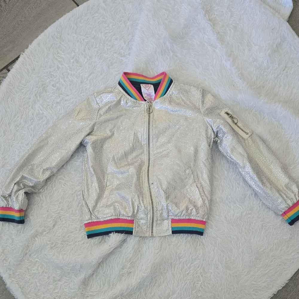 365 Kids Silver Bomber Jacket –‎ Size 7 Perfect for PRIDE, dress-up, or Watever